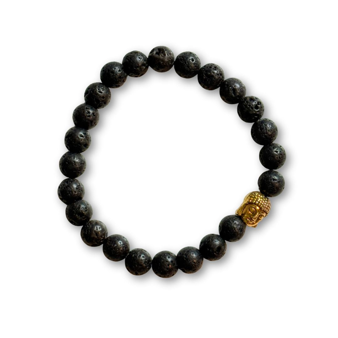 Buddha Crystal Beaded Bracelet - Black Lava