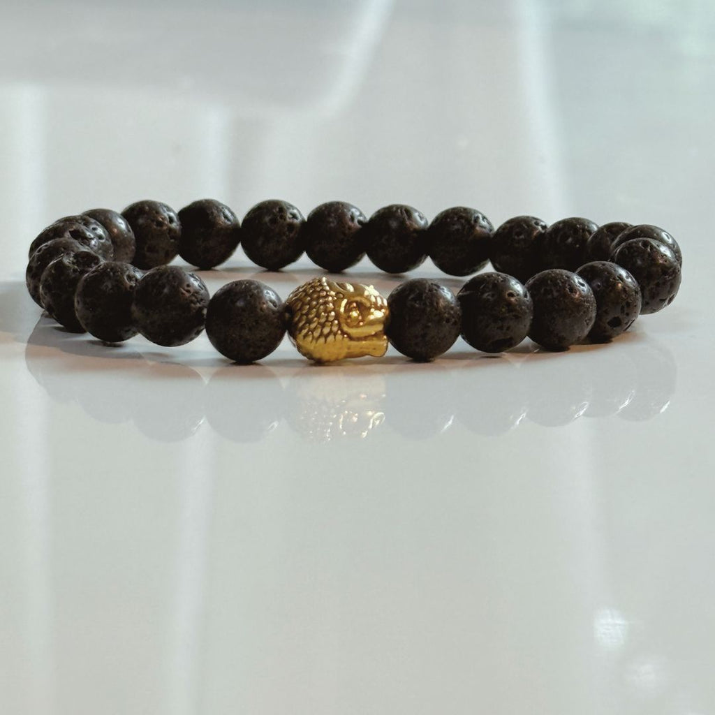 Buddha Crystal Beaded Bracelet - Black Lava