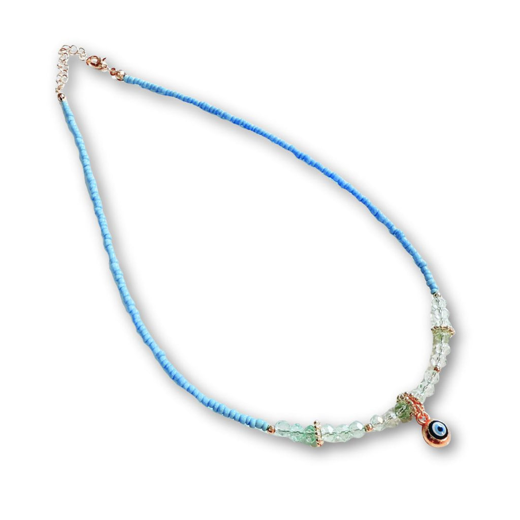 Evil Eye Charm Necklaces - Aqua