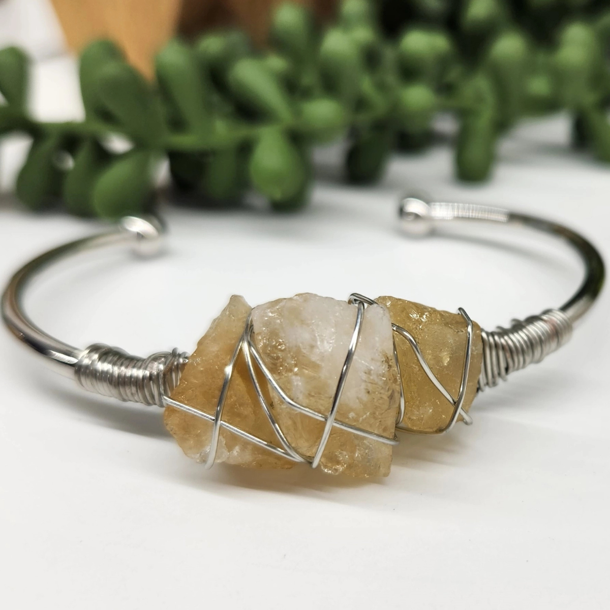 Gemstone Wire-Wrapped Bracelet - Citrine White Gold