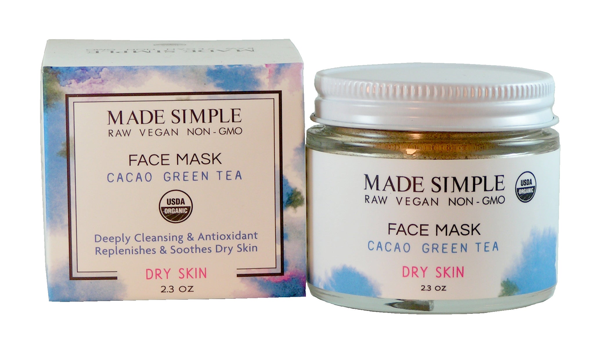 Cacao Green Tea Face Mask for Dry Skin - Certified Organic, Vegan & Cruelty-free