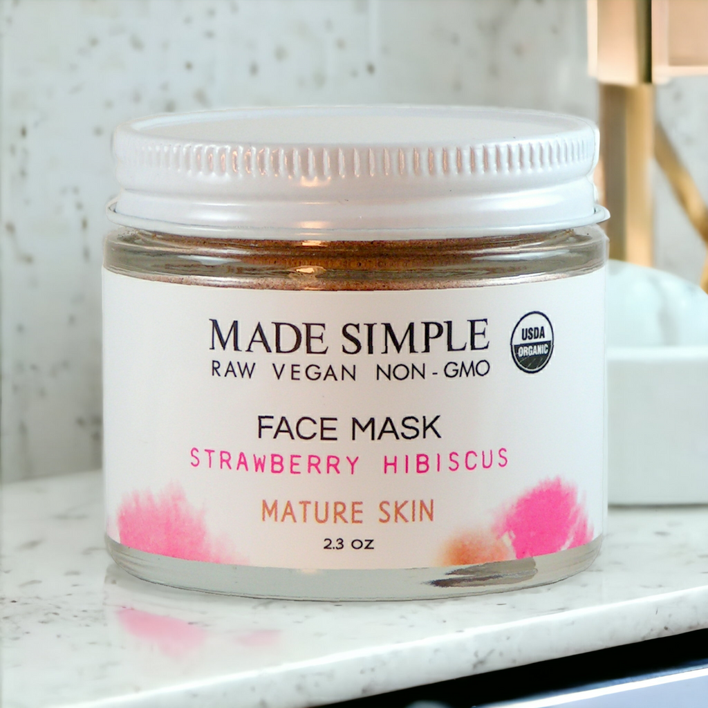 Strawberry Hibiscus Face Mask for Mature Skin - Certified Organic, Vegan & Cruelty-free