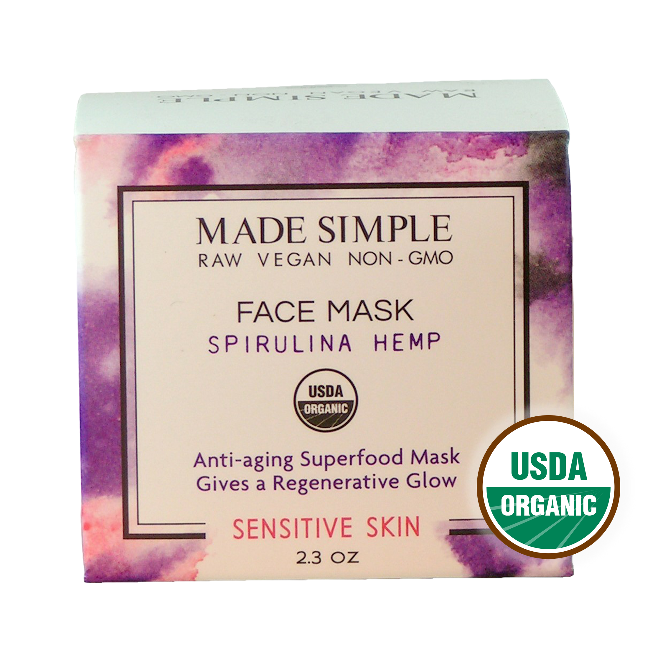 Spirulina Hemp Face Mask for Sensitive Skin - Certified Organic, Vegan & Cruelty-free