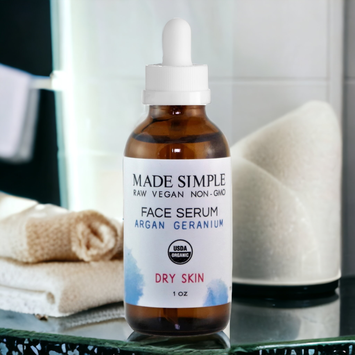Argan Geranium Face Serum for Dry Skin - Certified Organic. Vegan & Cruelty-free