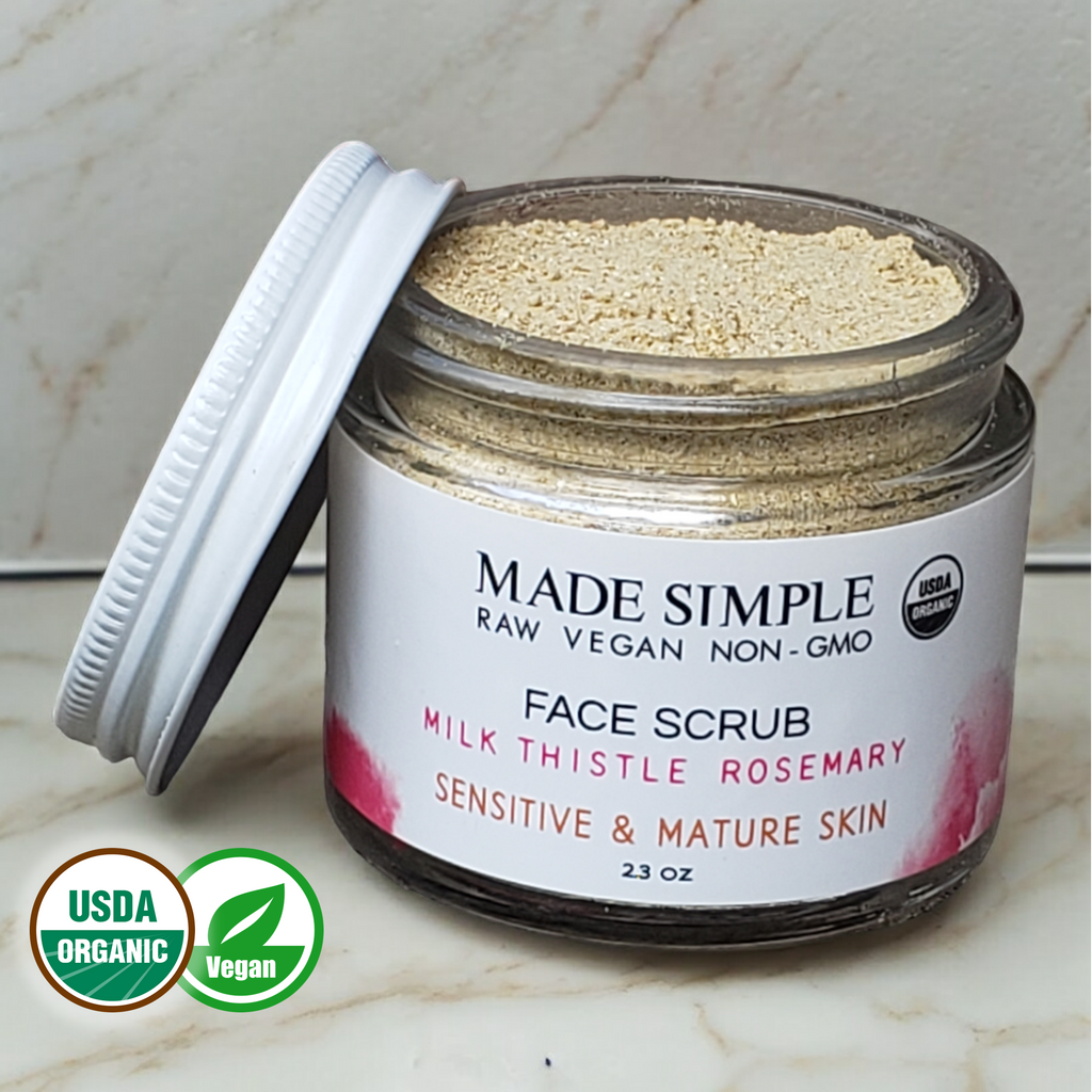 Milk Thistle Rosemary Face Scrub for Sensitive/Mature Skin - Certified Organic, Vegan & Cruelty-free