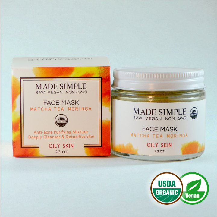 Matcha Tea Moringa Face Mask for Oily Skin - Certified Organic, Vegan & Cruelty-free